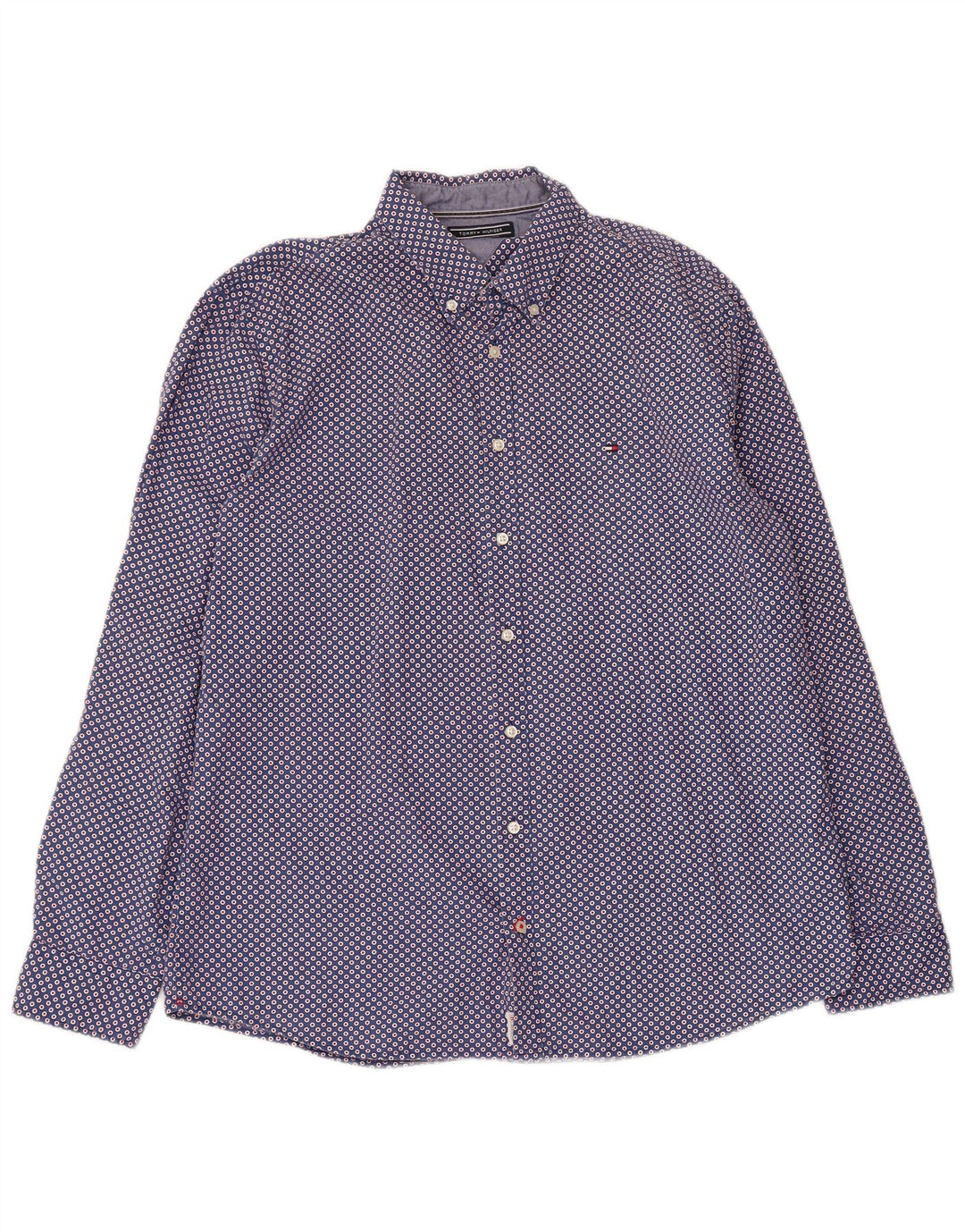 Tommy Hilfiger Mens Shirt XL Navy Blue Geometric Cotton