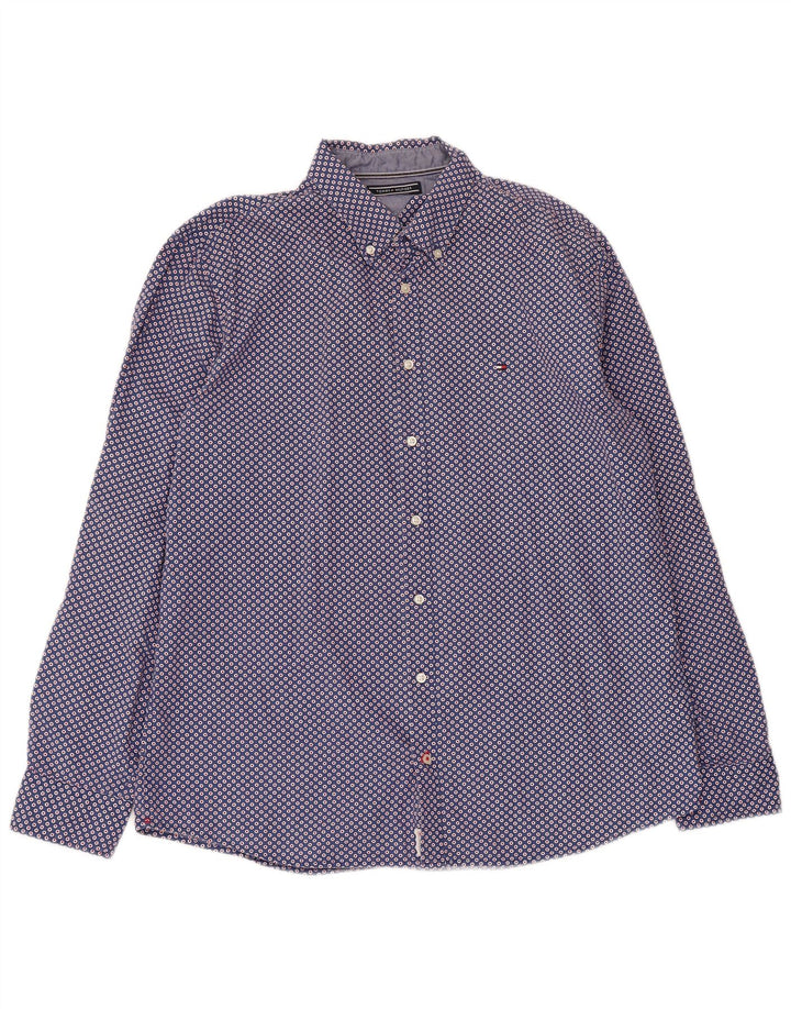Tommy Hilfiger Mens Shirt XL Navy Blue Geometric Cotton