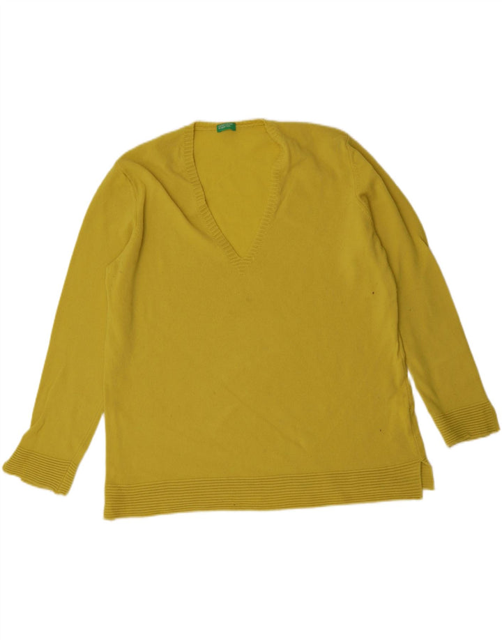 BENETTON Womens V-Neck Jumper Sweater UK 16 Large Yellow Wool Vintage Benetton and Second-Hand Benetton from Messina Hembry 