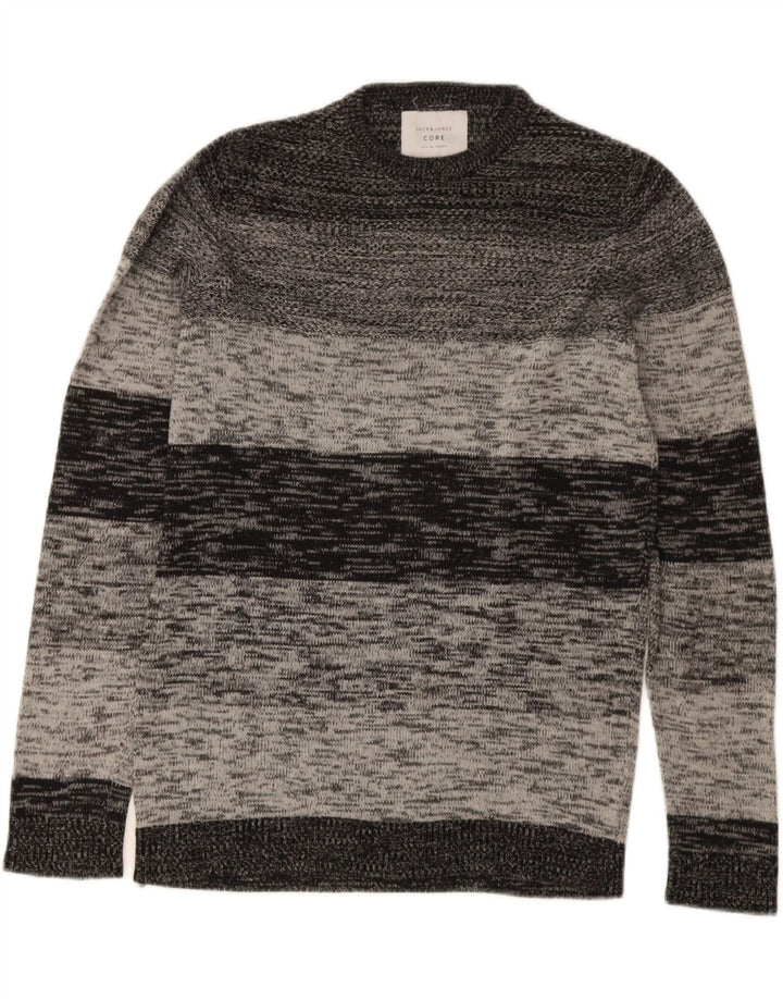 Jack & Jones Mens Crew Neck Jumper Sweater Small Grey Striped