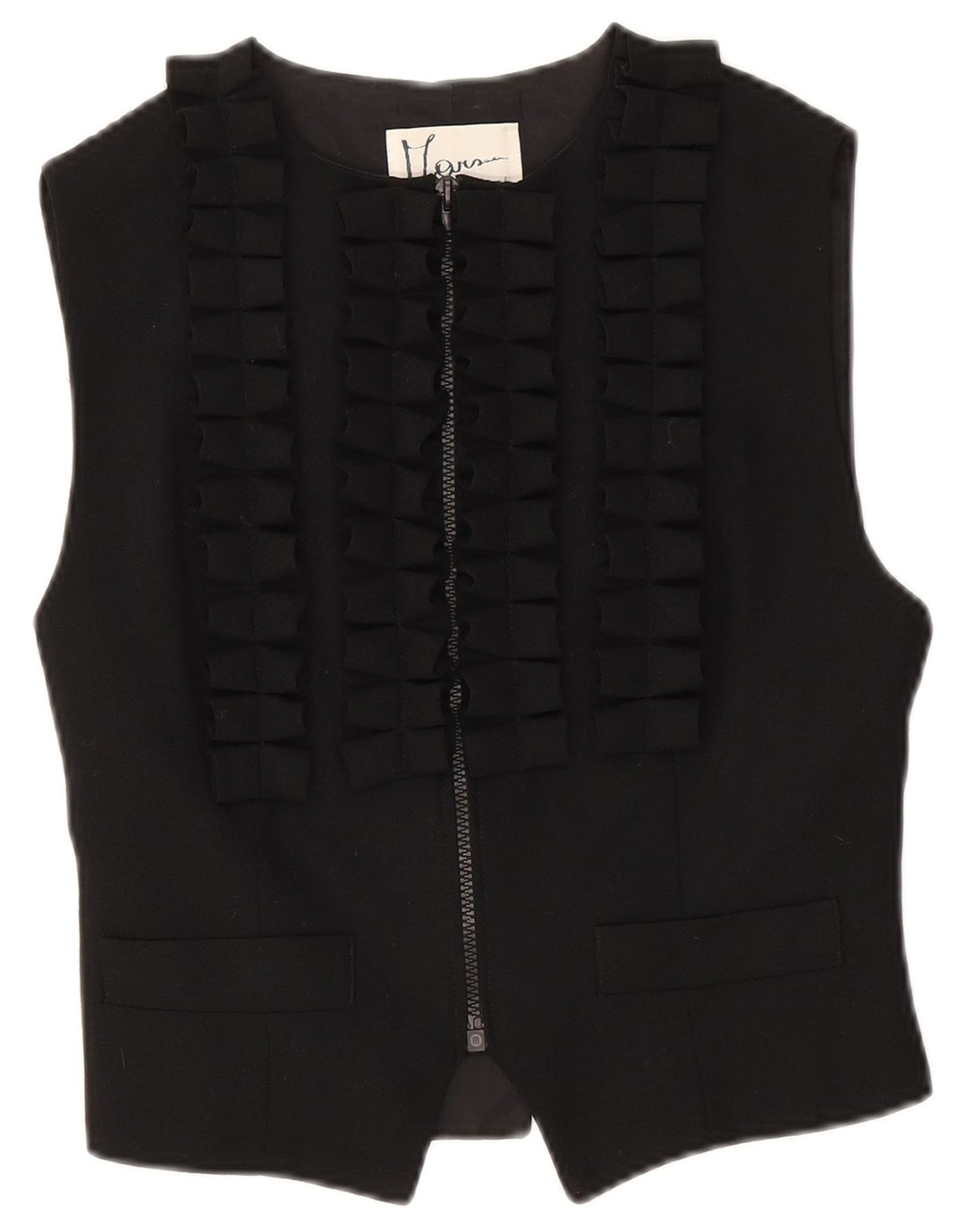 Vintage Womens Waistcoat UK 16 Small Black Wool
