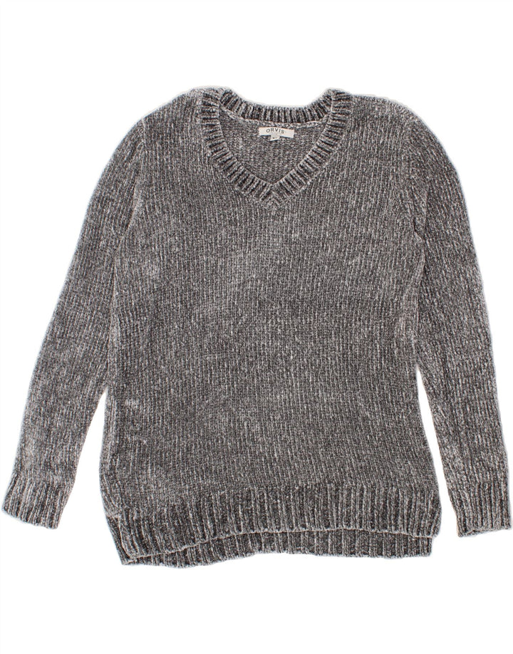 ORVIS Womens V-Neck Jumper Sweater UK 14 Medium Grey Polyester Vintage Orvis and Second-Hand Orvis from Messina Hembry 