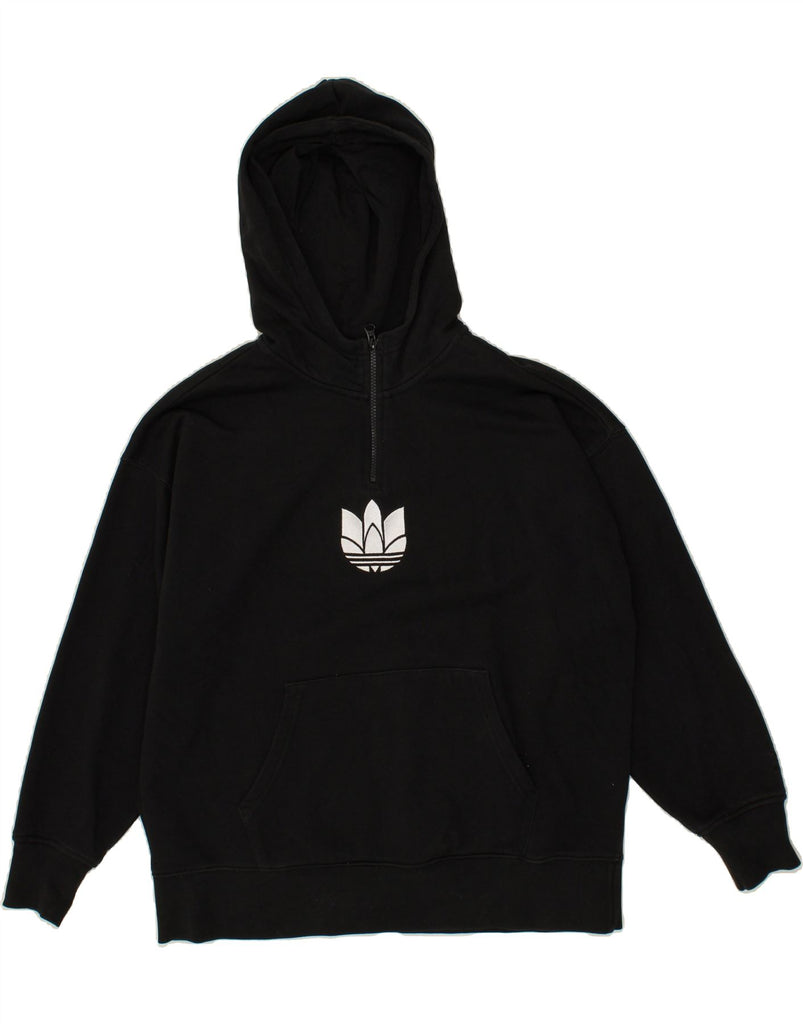 ADIDAS Womens Graphic Oversized Hoodie Jumper UK 12 Medium  Black Cotton | Vintage Adidas | Thrift | Second-Hand Adidas | Used Clothing | Messina Hembry 