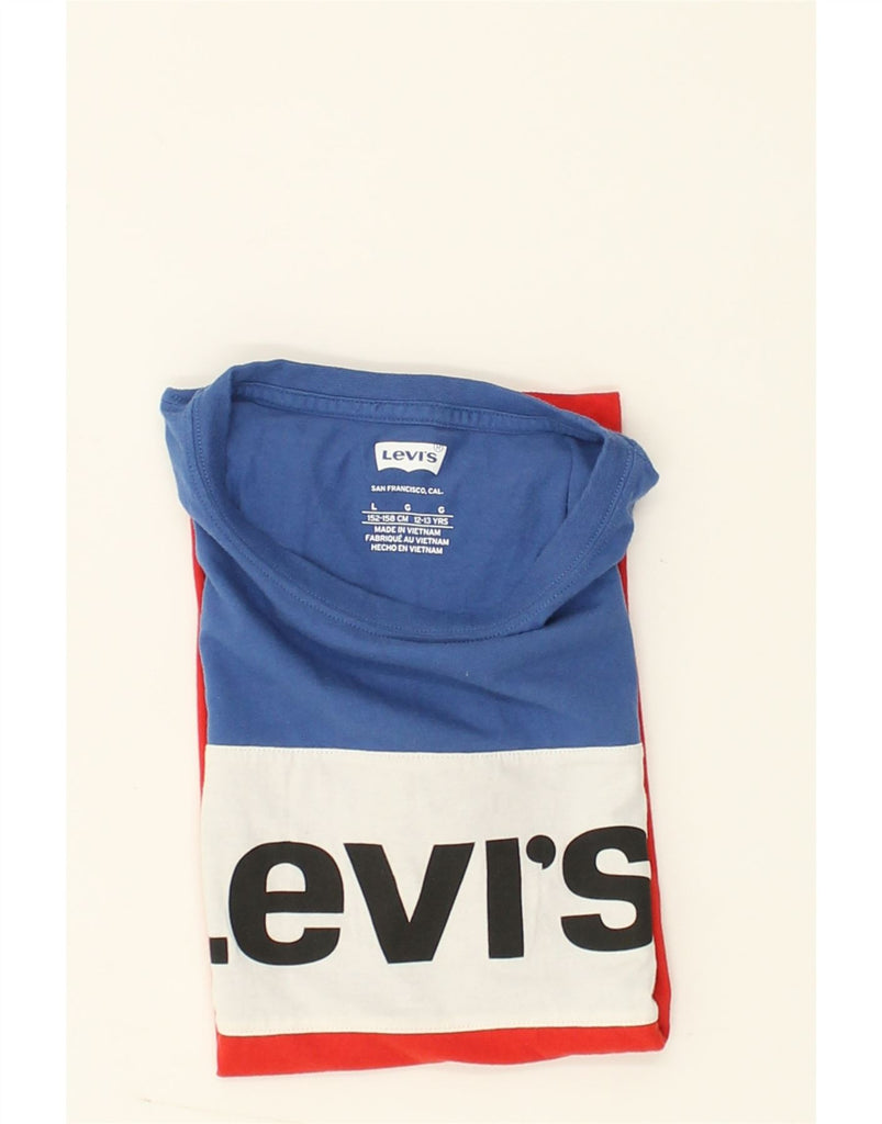 LEVI'S Boys Graphic T-Shirt Top 12-13 Years Large Blue Colourblock | Vintage Levi's | Thrift | Second-Hand Levi's | Used Clothing | Messina Hembry 