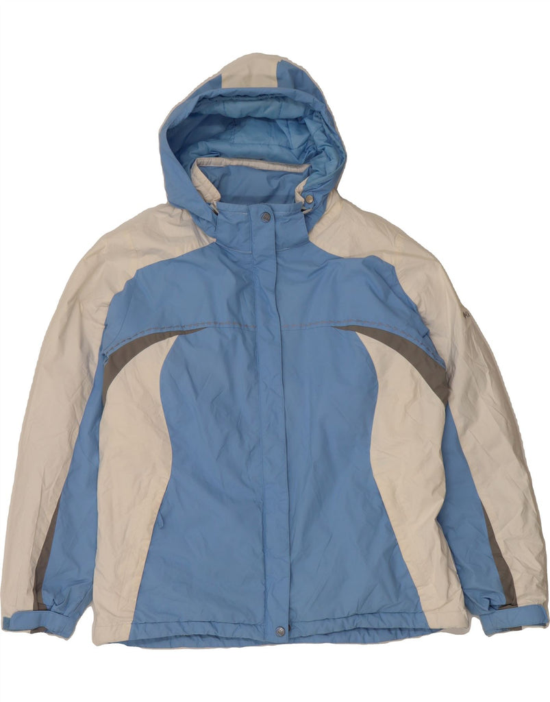 COLUMBIA Womens Hooded Windbreaker Jacket UK 16 Large Blue Colourblock Vintage Columbia and Second-Hand Columbia from Messina Hembry 