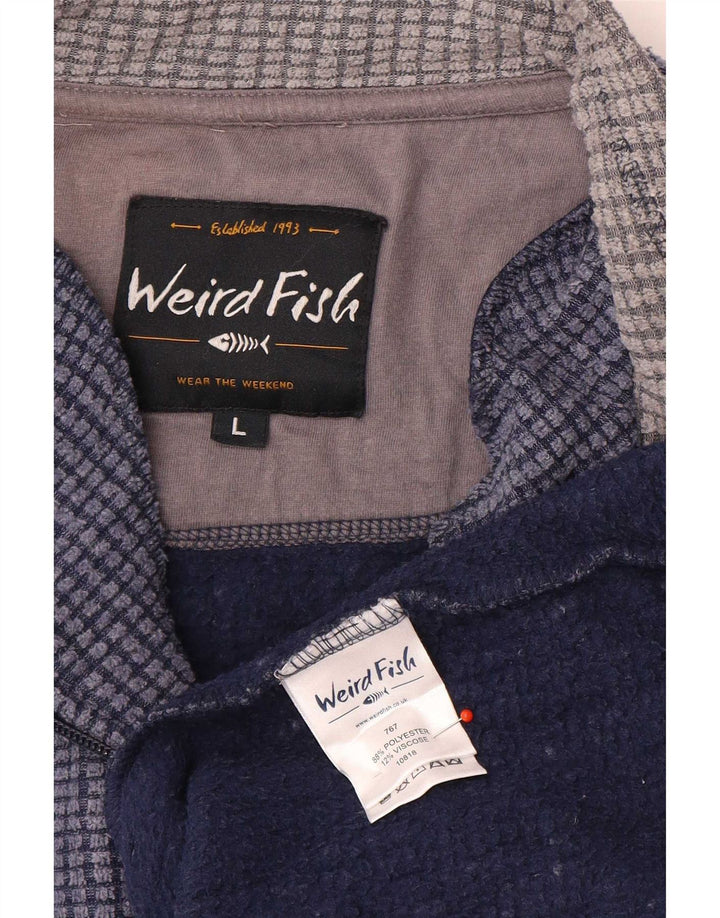 Weird Fish Mens Zip Neck Sweatshirt Jumper Large Navy Blue Polyester