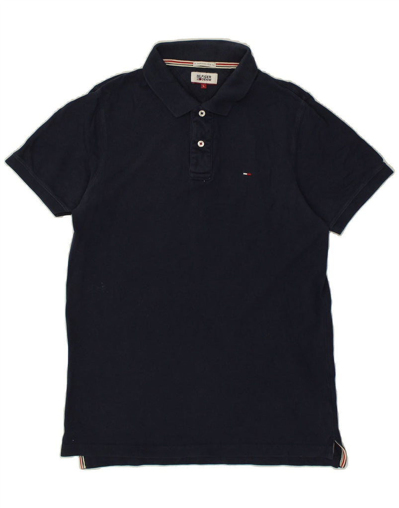 TOMMY HILFIGER Mens Slim Polo Shirt Large Navy Blue Cotton Vintage Tommy Hilfiger and Second-Hand Tommy Hilfiger from Messina Hembry 