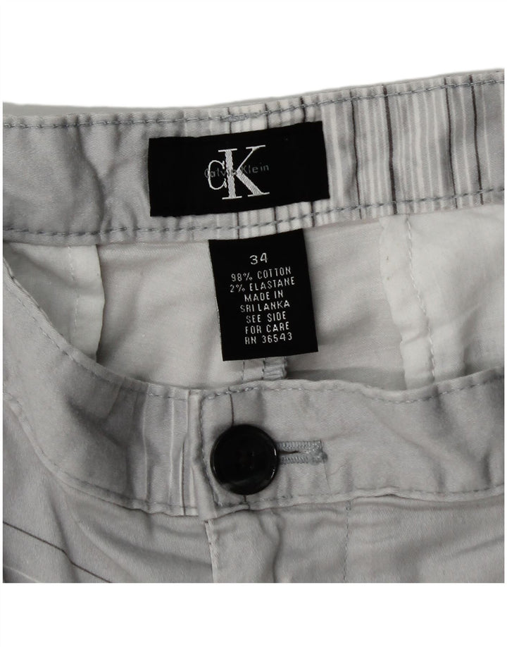 Calvin Klein Mens Chino Shorts W34 Large Grey Striped Cotton