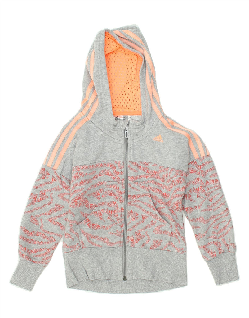 ADIDAS Girls Graphic Zip Hoodie Sweater 7-8 Years Grey Colourblock Cotton | Vintage Adidas | Thrift | Second-Hand Adidas | Used Clothing | Messina Hembry 