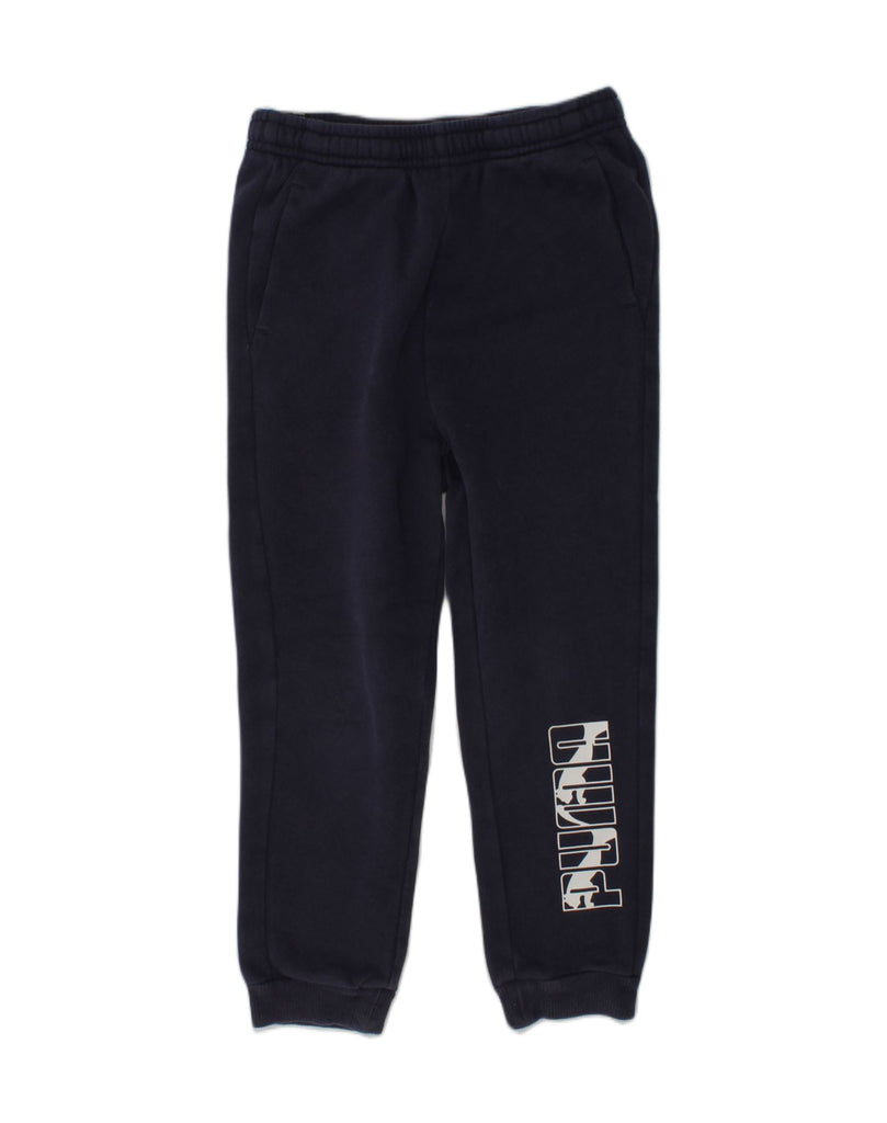 PUMA Boys Graphic Tracksuit Trousers Joggers 7-8 Years Navy Blue Cotton | Vintage Puma | Thrift | Second-Hand Puma | Used Clothing | Messina Hembry 