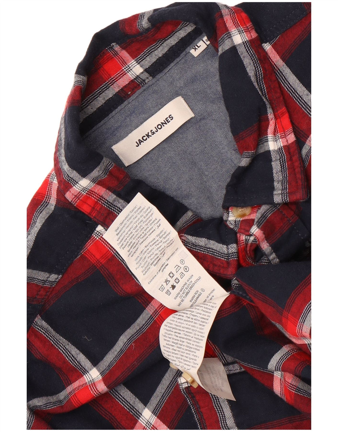 Jack & Jones Mens Flannel Shirt XL Navy Blue Check Cotton