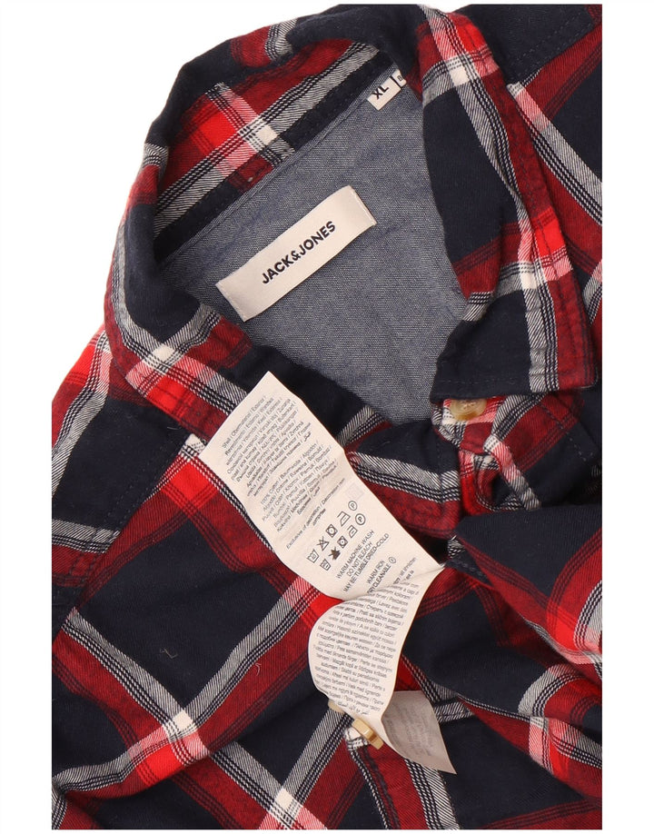 Jack & Jones Mens Flannel Shirt XL Navy Blue Check Cotton