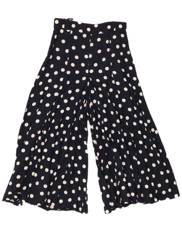 VINTAGE Womens Wide Leg Capri Trousers W26 L21 Navy Blue Spotted