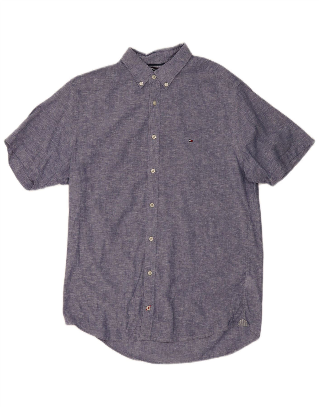 TOMMY HILFIGER Mens Short Sleeve Shirt Medium Blue Flecked Cotton