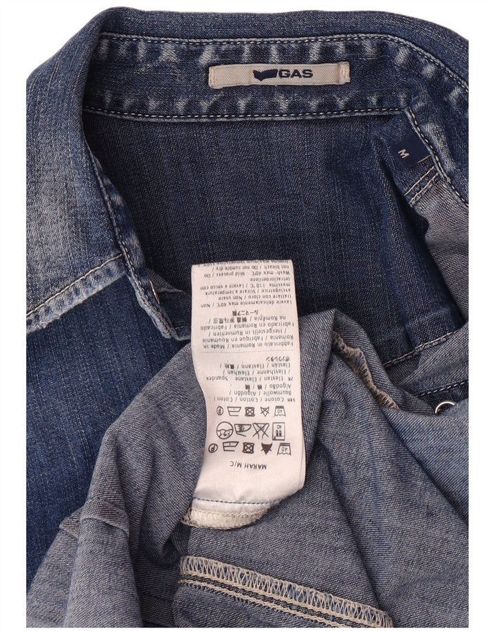 Gas Womens Short Sleeve Denim Shirt UK 12 Medium Blue Cotton