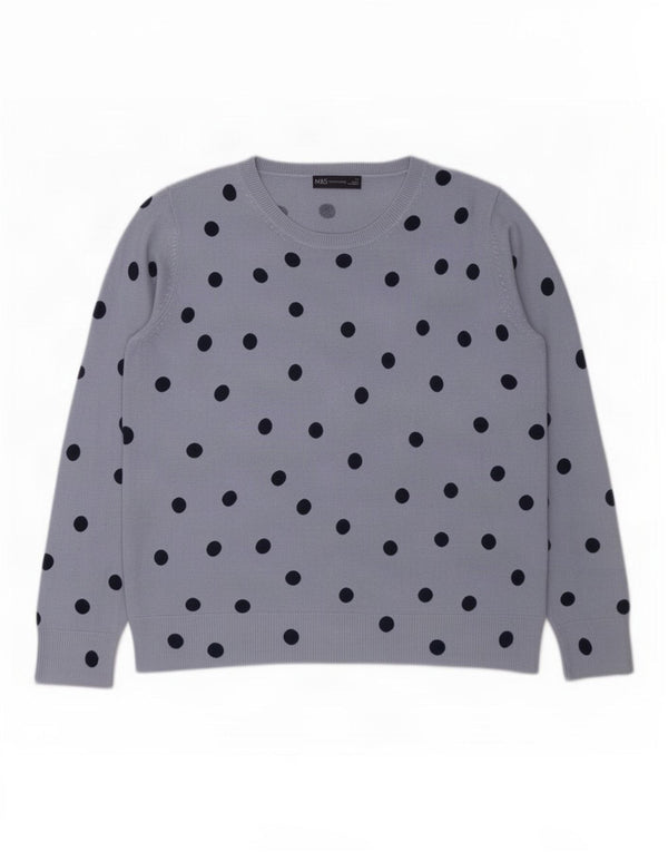 Marks & Spencer Womens Boat Neck Jumper Sweater UK 14 Large Blue Polka Dot