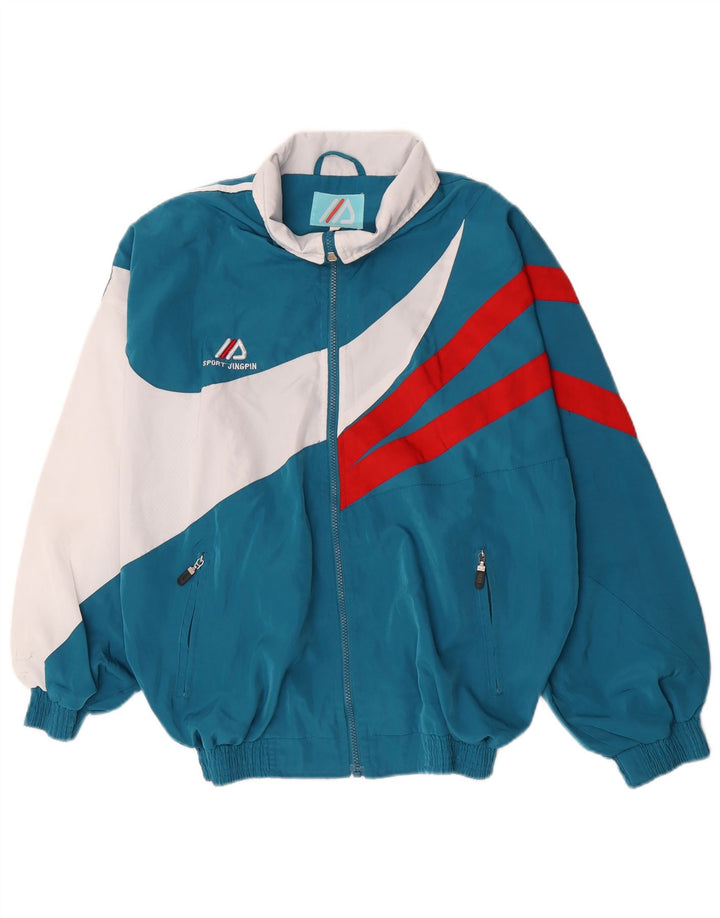 Vintage Mens Tracksuit Top Jacket Large Blue Colourblock