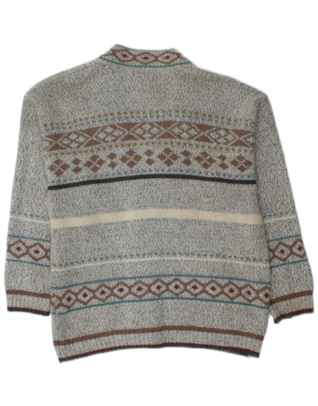 VINTAGE Mens Cardigan Sweater Medium Grey Fair Isle