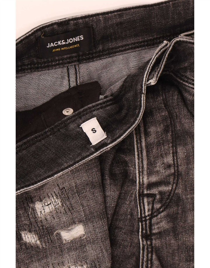 Jack & Jones Mens Distressed Regular Denim Shorts Small W32 Grey Cotton