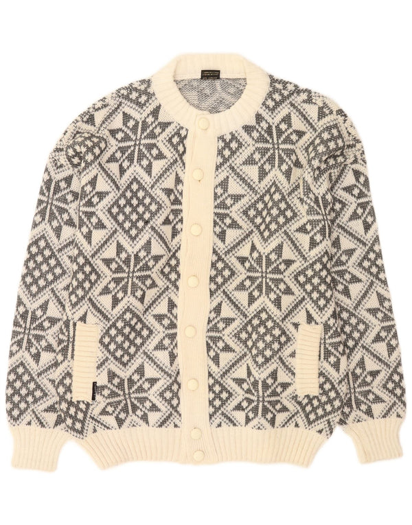 NEW LOOK Mens Cardigan Sweater Large Off White Fair Isle Acrylic