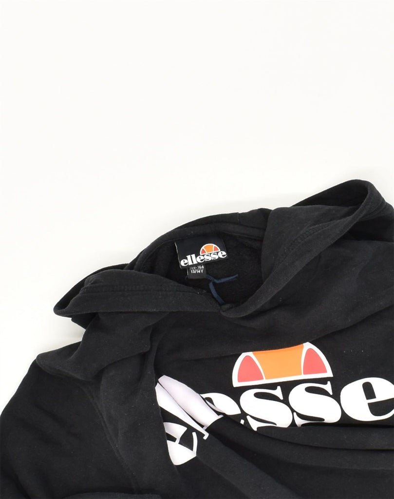 ELLESSE Boys Graphic Hoodie Jumper 13-14 Years Black Cotton | Vintage Ellesse | Thrift | Second-Hand Ellesse | Used Clothing | Messina Hembry 