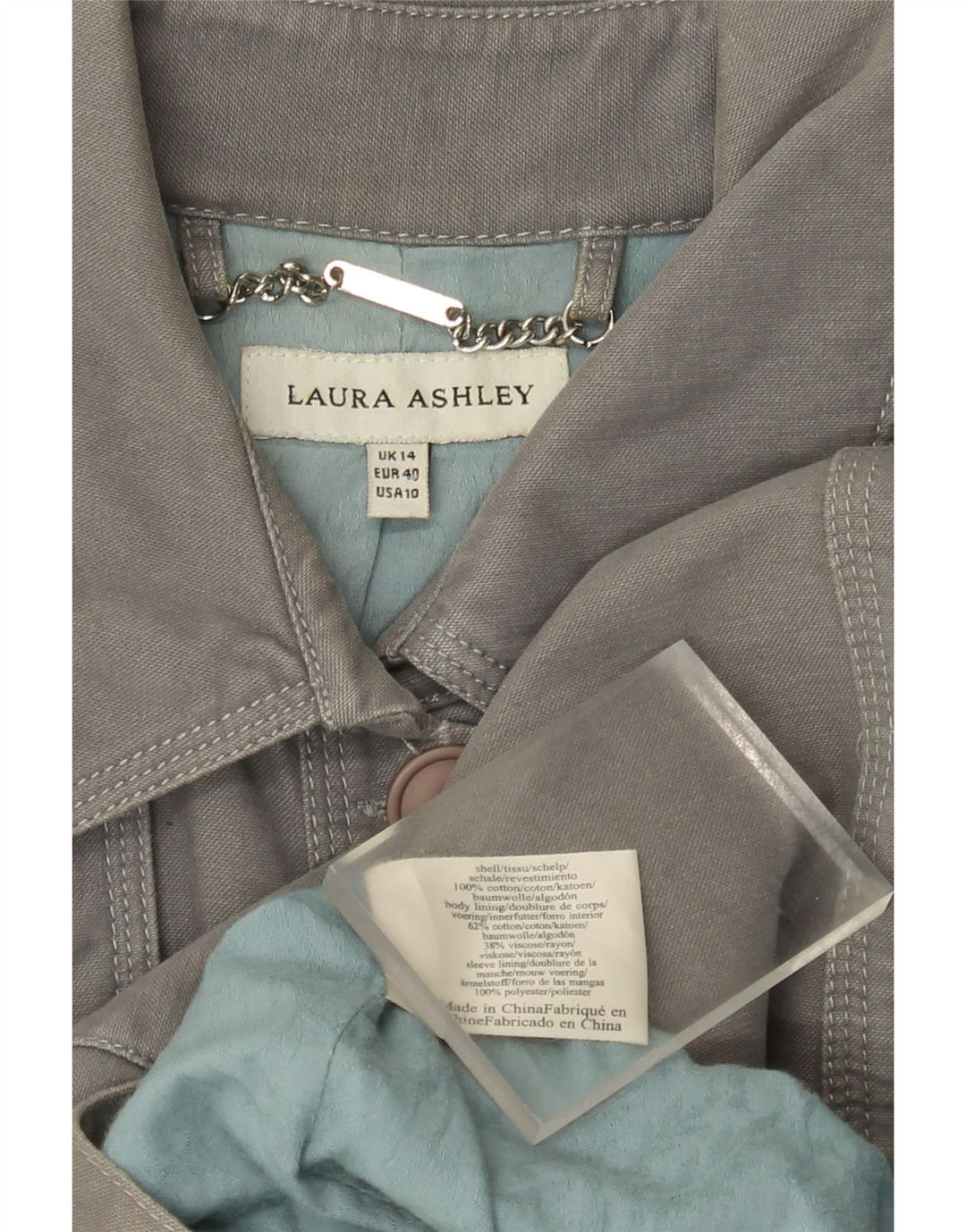 Laura Ashley Womens Trench Coat UK 14 Large Grey Cotton