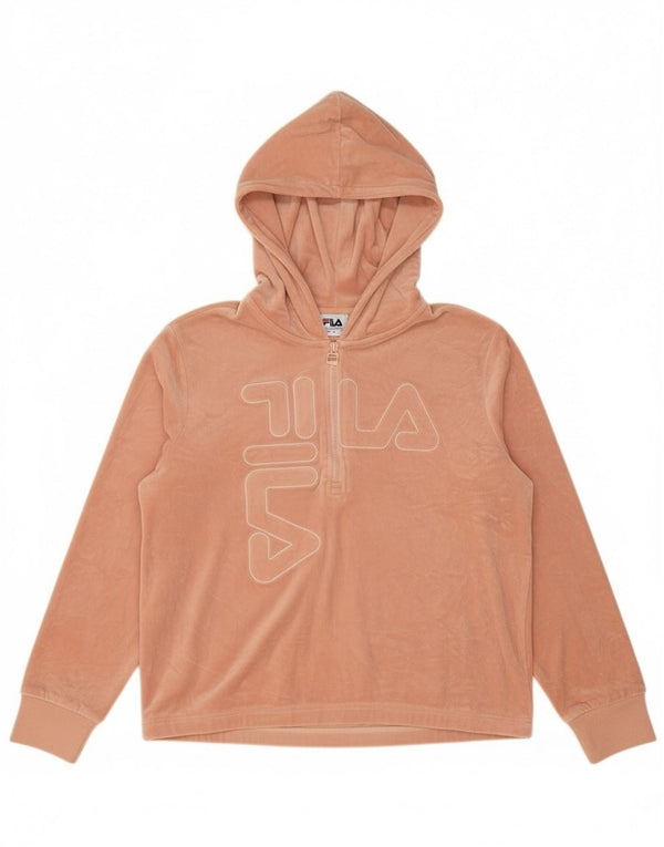 Fila Womens Graphic Zip Neck Zip Hoodie Sweater UK 16 Large Pink Polyester