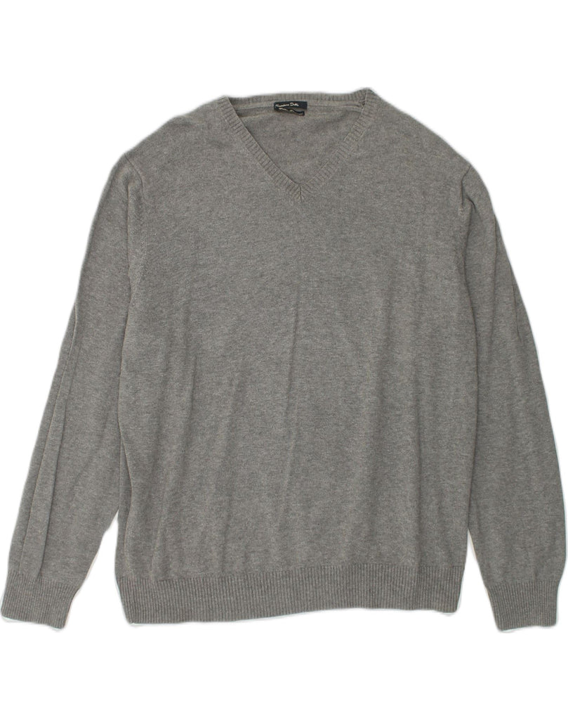 MASSIMO DUTTI Mens V-Neck Jumper Sweater XL Grey Cotton | Vintage Massimo Dutti | Thrift | Second-Hand Massimo Dutti | Used Clothing | Messina Hembry 