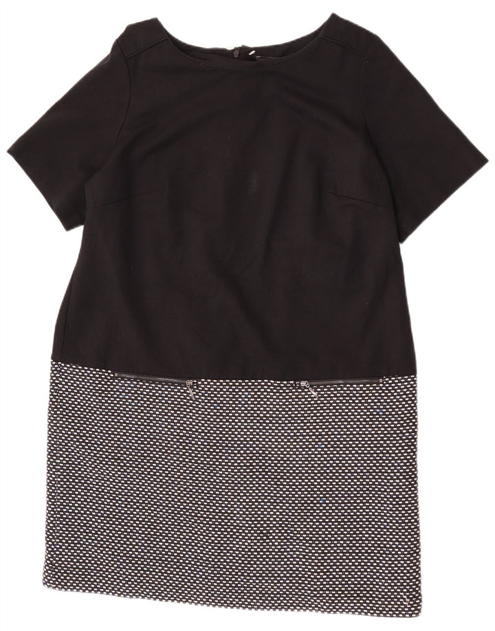 Marks & Spencer Womens Shift Dress UK 20 2XL Black Geometric Cotton