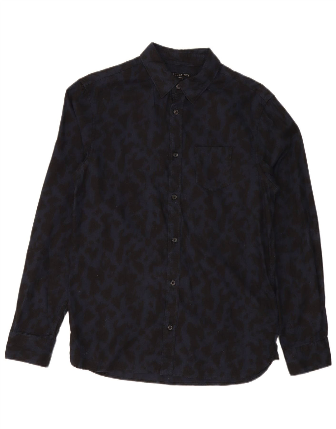 ALL SAINTS Mens Shirt Small Navy Blue Animal Print Cotton