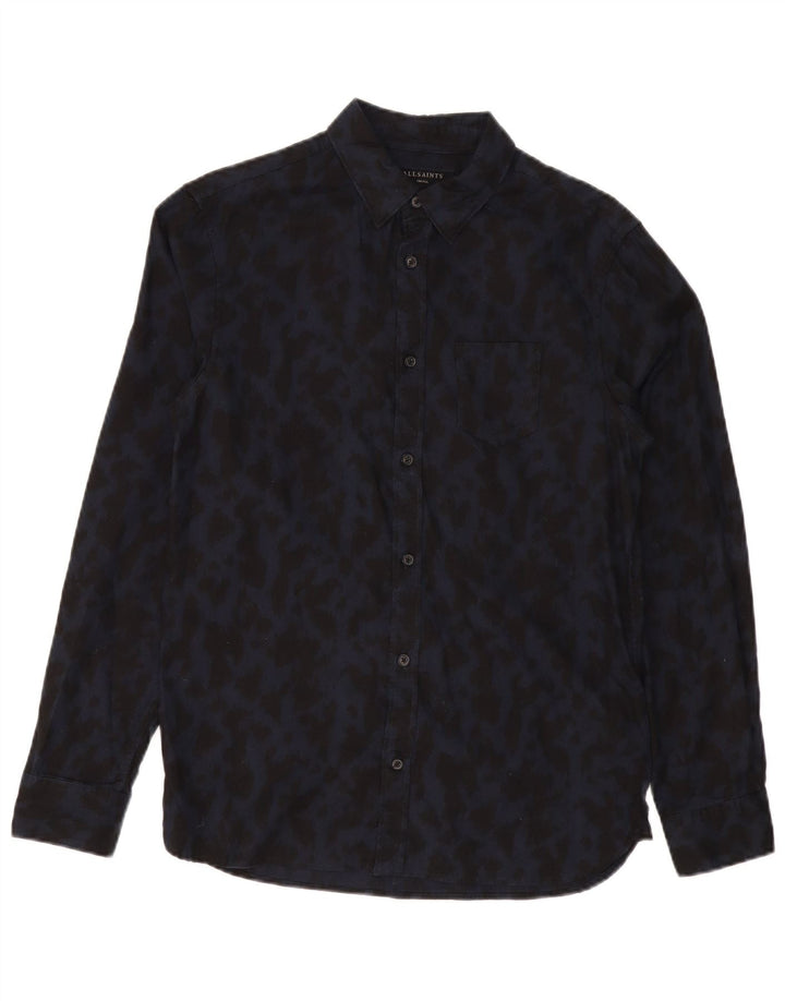 ALL SAINTS Mens Shirt Small Navy Blue Animal Print Cotton
