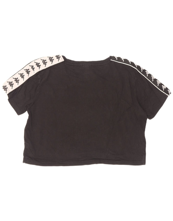 Kappa Womens Crop Graphic T-Shirt Top UK 16 Large Black Colourblock Cotton