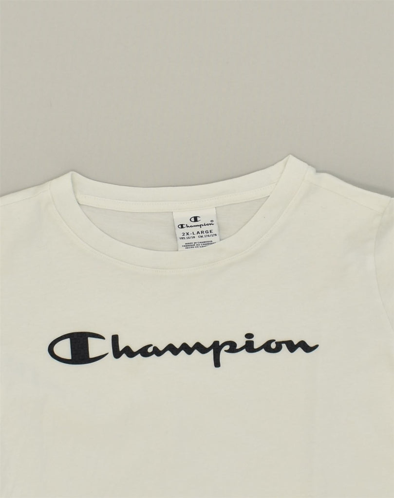 CHAMPION Girls Graphic T-Shirt Top 15-16 Years 2XL  White Cotton | Vintage Champion | Thrift | Second-Hand Champion | Used Clothing | Messina Hembry 