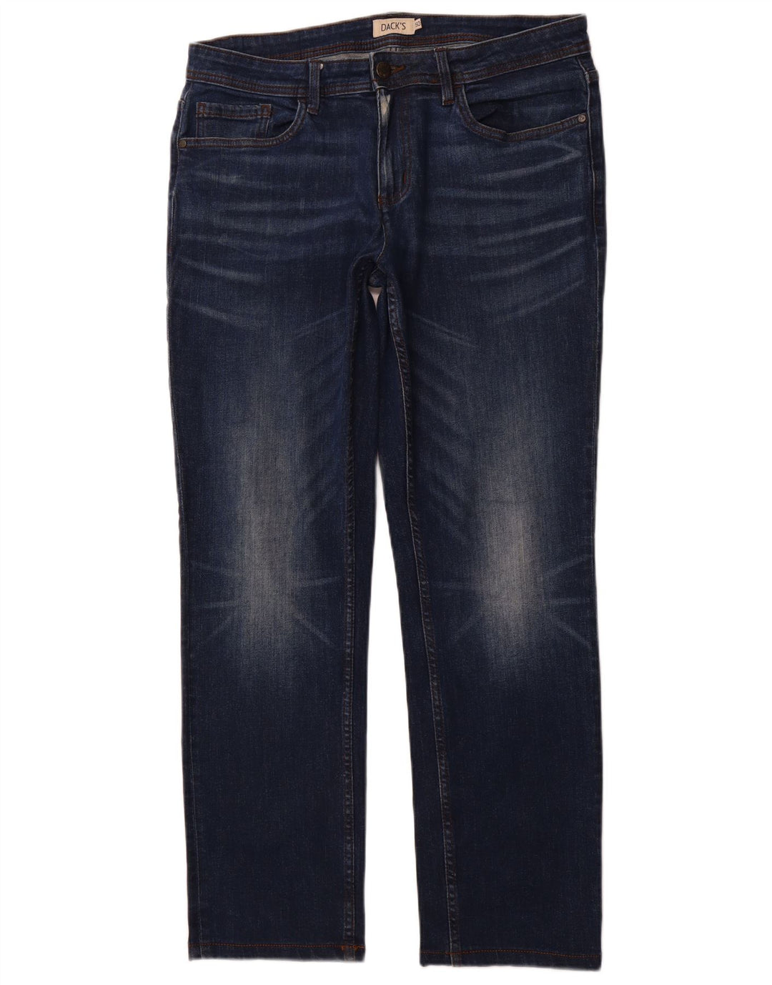 DACK'S Mens Straight Jeans IT 50 Large W34 L31 Navy Blue Cotton