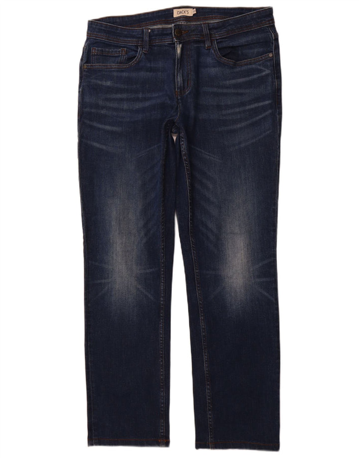DACK'S Mens Straight Jeans IT 50 Large W34 L31 Navy Blue Cotton