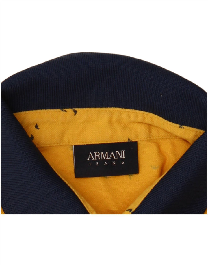 ARMANI JEANS Mens Abstract Pattern Polo Shirt Medium Yellow Colourblock