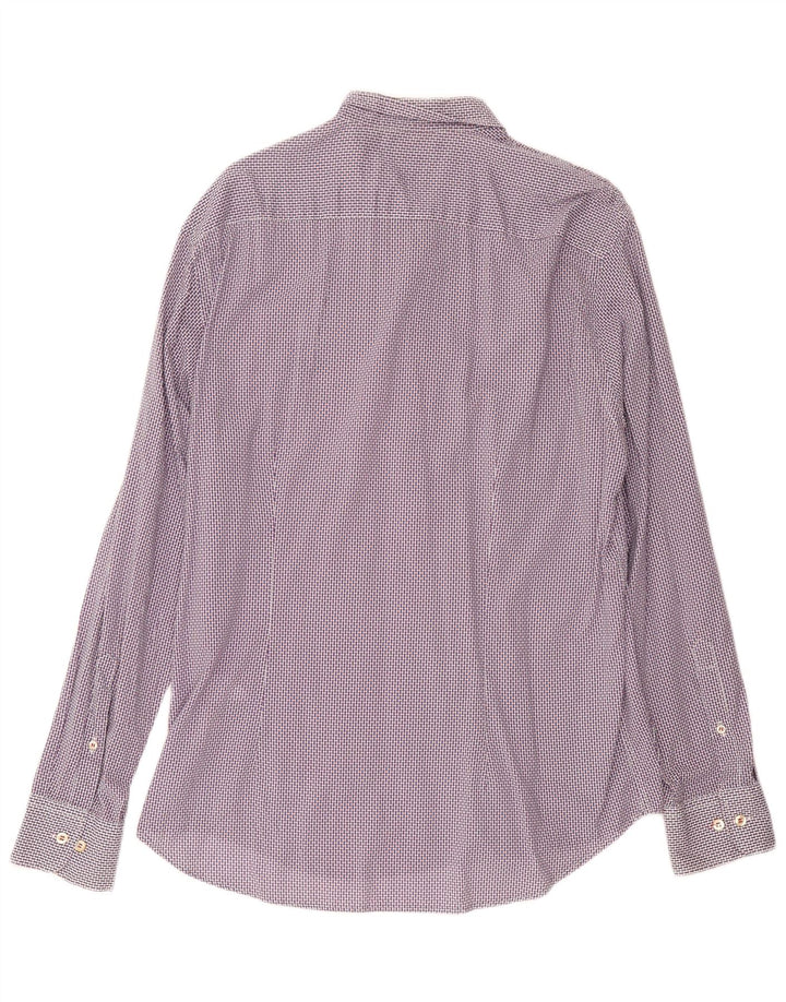 Fred Perry Mens Slim Fit Shirt 2XL Navy Blue Geometric Cotton