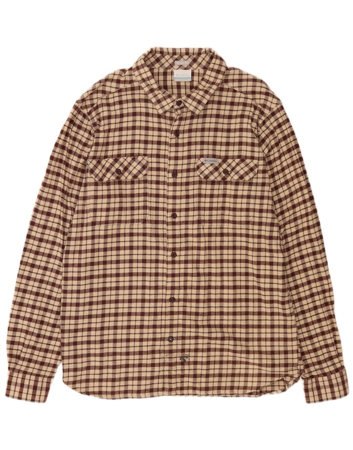 Columbia Mens Active Flannel Shirt XL Beige Check Cotton