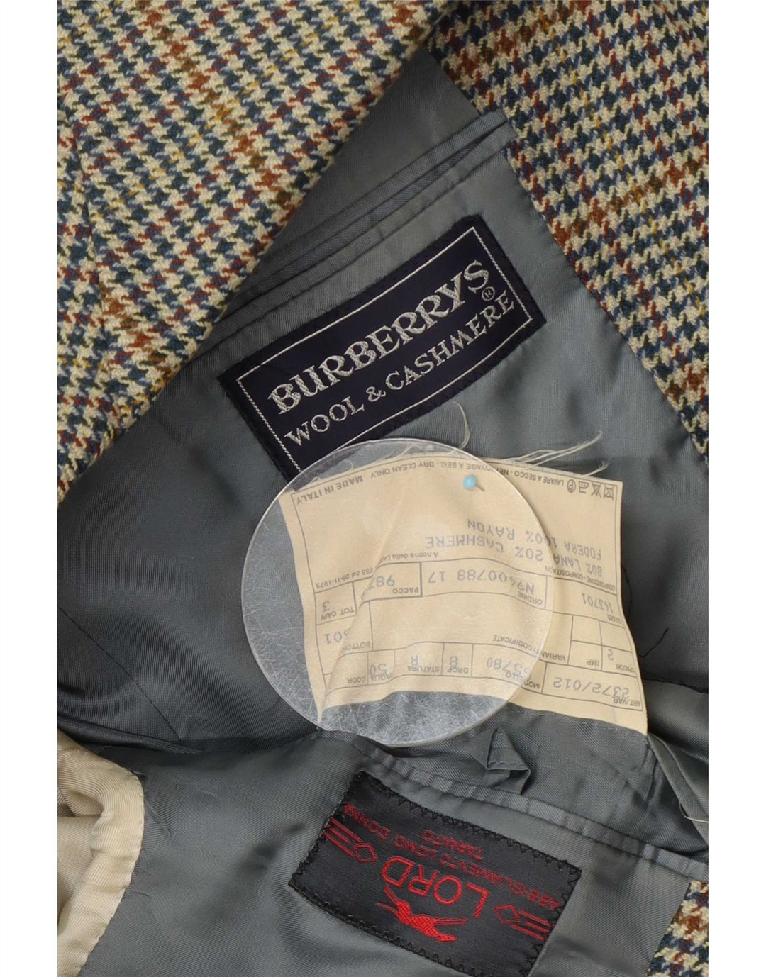 Burberrys Mens 1 Button Blazer Jacket IT 50 Large Blue Houndstooth Wool