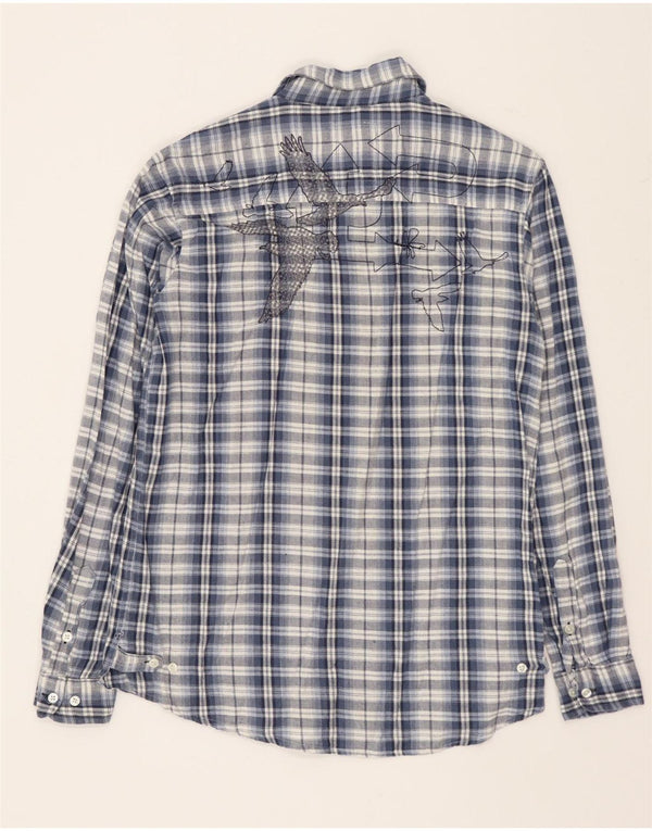 Route 66 Mens Graphic Flannel Shirt Medium Blue Check Cotton