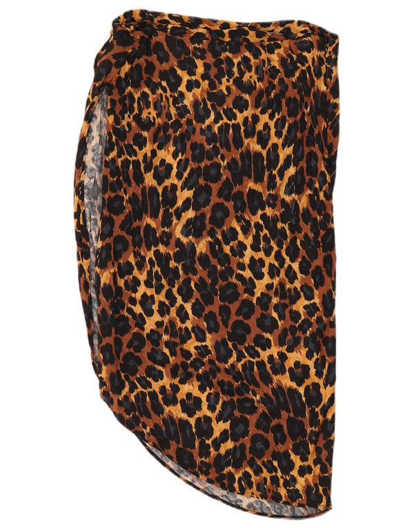 Zara Womens Asymmetrical Skirt Medium W28 Brown Animal Print Viscose
