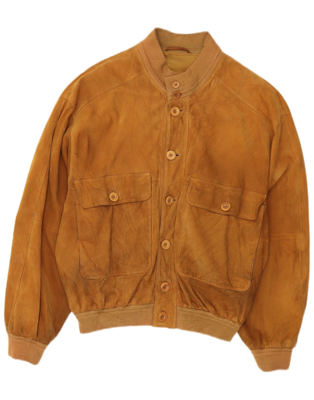 Vittorio Forti Mens Suede Bomber Jacket IT 50 Large Beige Leather