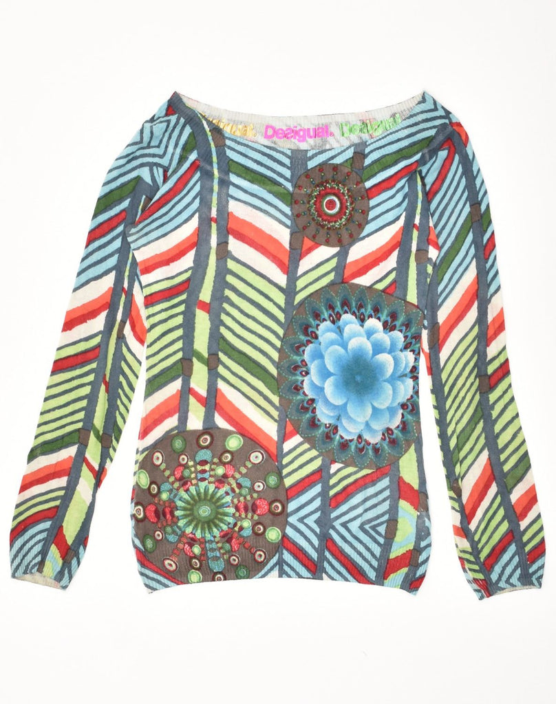 DESIGUAL Womens Graphic Boat Neck Jumper Sweater UK 10 Small Multicoloured | Vintage Desigual | Thrift | Second-Hand Desigual | Used Clothing | Messina Hembry 