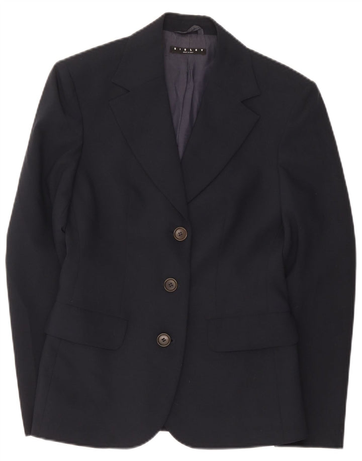 Sisley Womens 3 Button Blazer Jacket IT 40 Small Navy Blue Polyester