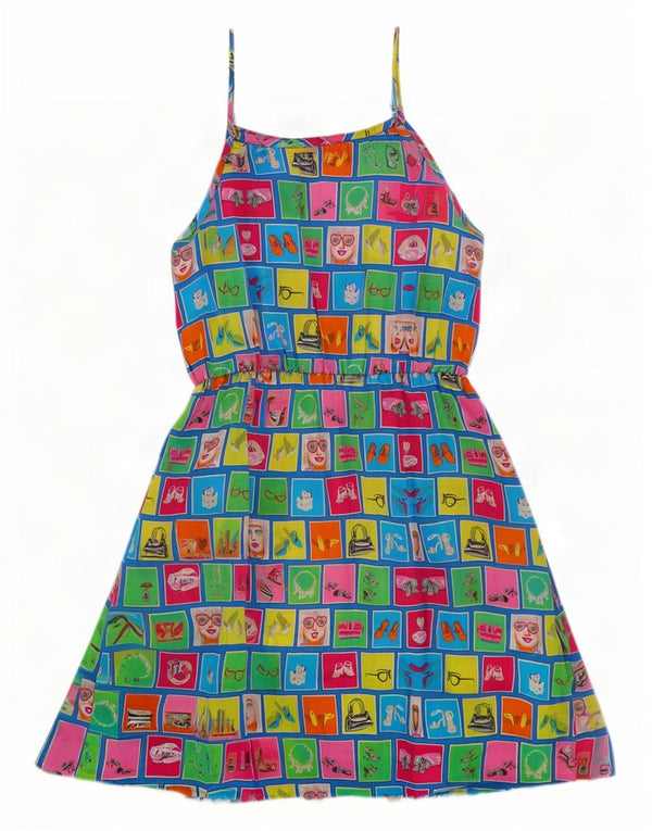 Vintage Womens Graphic Sundress UK 14 Large Multicoloured Patchwork Cotton