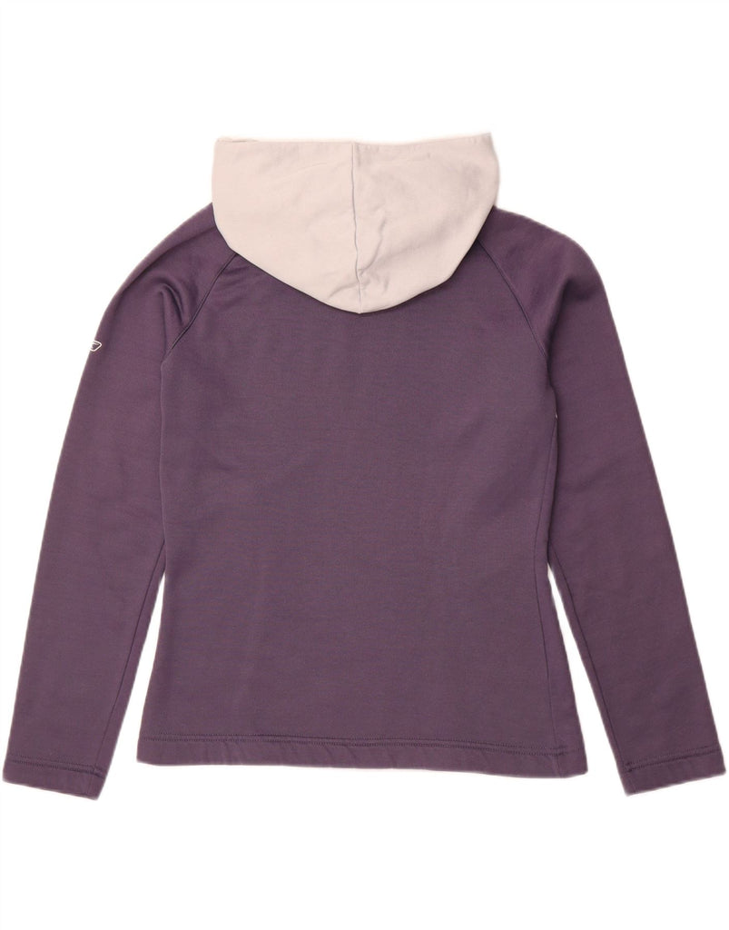 REEBOK Womens Graphic Hoodie Jumper UK 12 Medium Purple Colourblock Cotton Vintage Reebok and Second-Hand Reebok from Messina Hembry 
