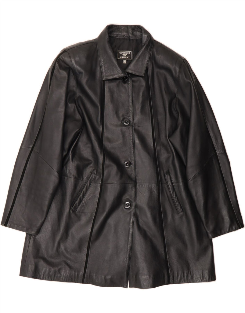 GIORGIO ARMANI Womens Oversized Leather Coat UK 14 Medium Black Leather Vintage Giorgio Armani and Second-Hand Giorgio Armani from Messina Hembry 
