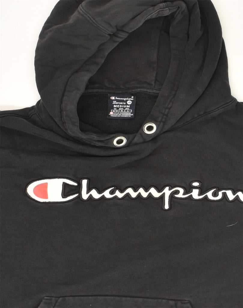 CHAMPION Mens Graphic Hoodie Jumper Medium Black Cotton | Vintage Champion | Thrift | Second-Hand Champion | Used Clothing | Messina Hembry 