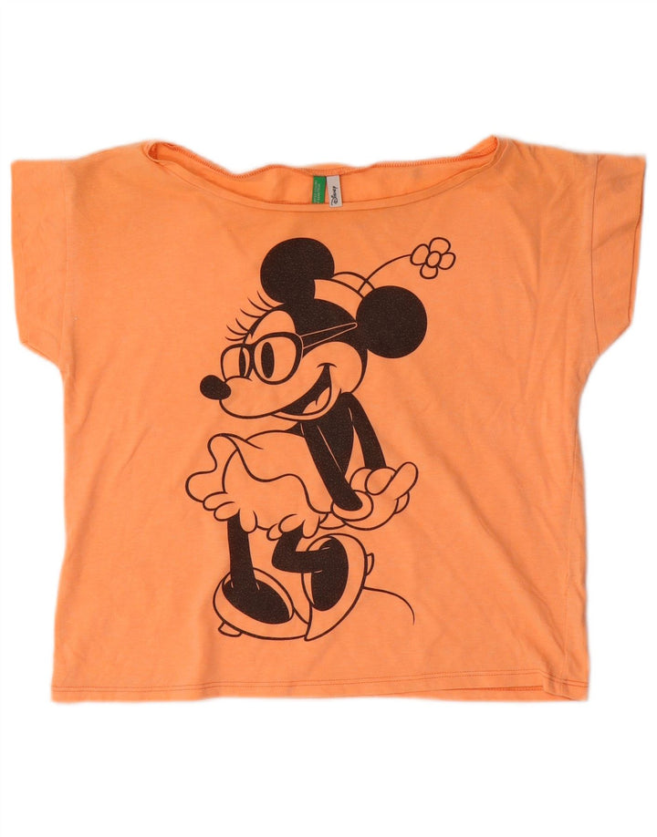 BENETTON Womens Mickey Mouse Crop Graphic T-Shirt Top UK 14 Medium Orange