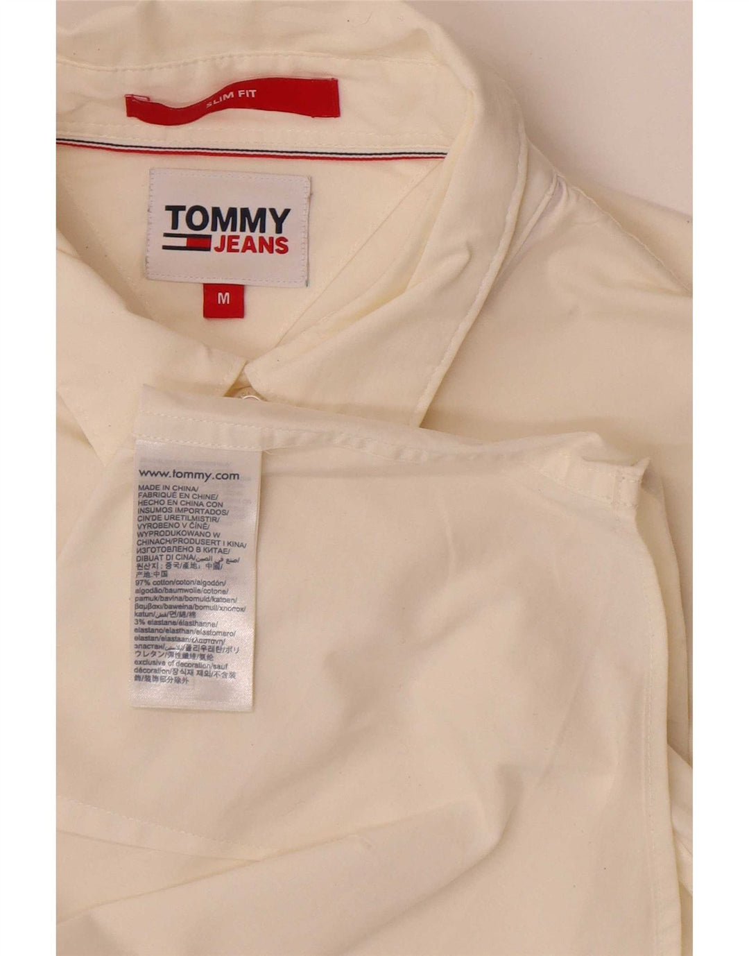 Tommy Hilfiger Mens Slim Fit Shirt Medium Off White Cotton